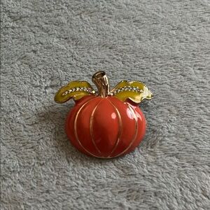 Orange Pumpkin Brooch with Gold Accents